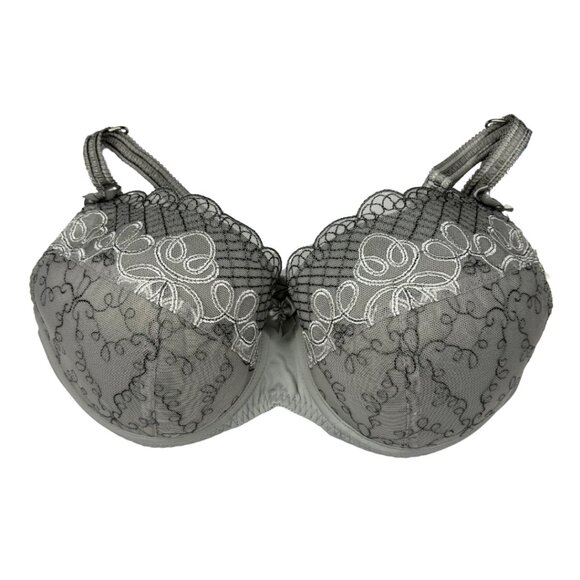 ⭐ NWT Fit Fully Yours Autumn Moulded Bra • Grey Lace Embroidered • 36B ⭐ - Picture 1 of 7